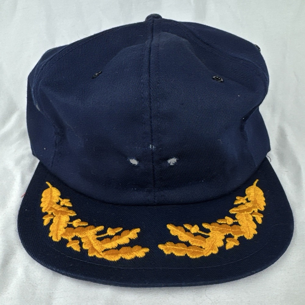 Vintage 80s K-Brand Scrambled Eggs Hat Navy Gold Leaf Snapback USA Made